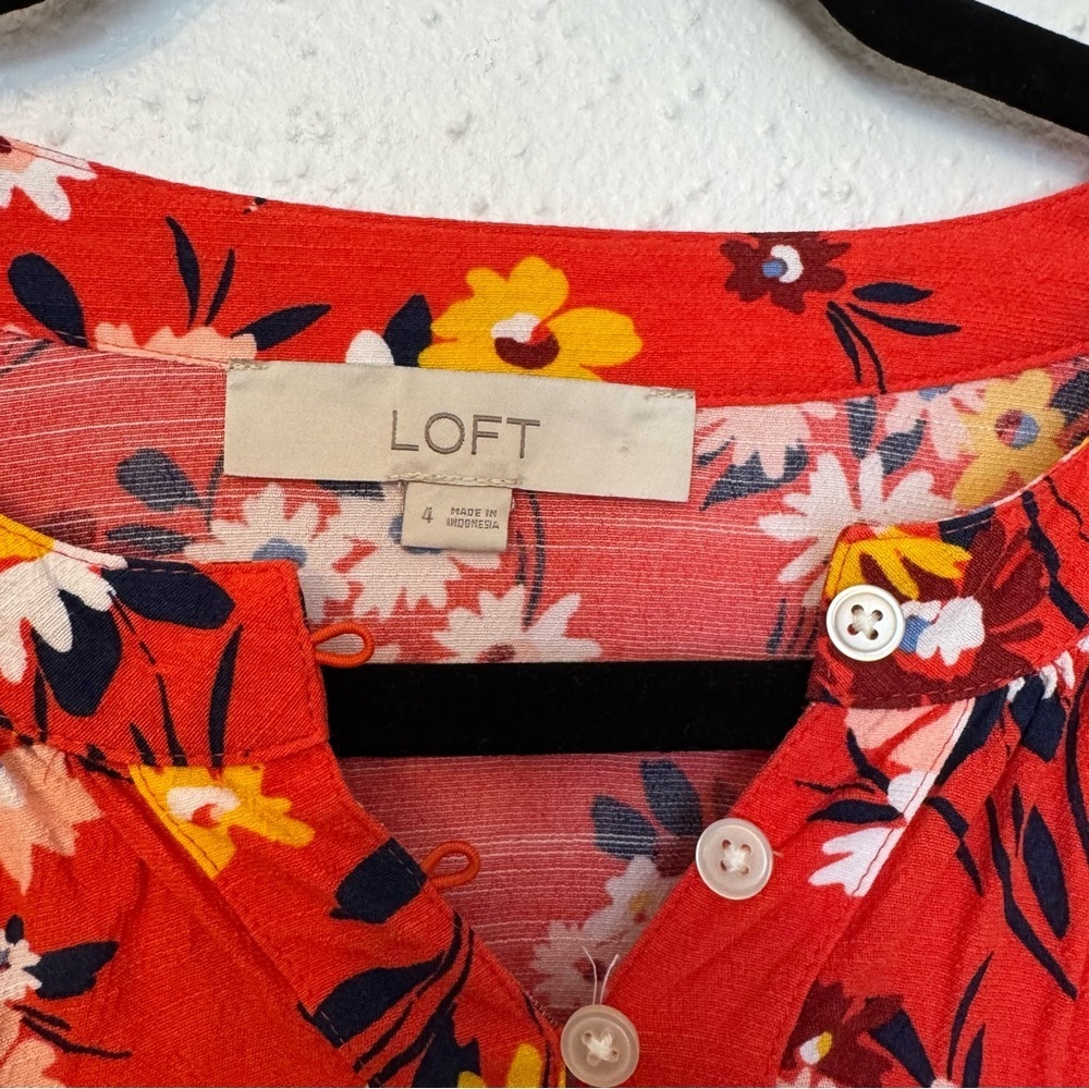 LOFT Floral Puff Sleeve Midi Dress in Roast Red Tomato Sz. 4 - Picture 5 of 6
